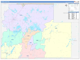 Sawyer County, WI ColorCast style ZIP Code wall map
