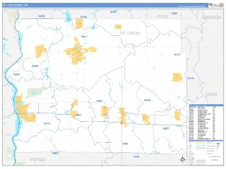 St. Croix County, WI Business Reference style ZIP Code wall map