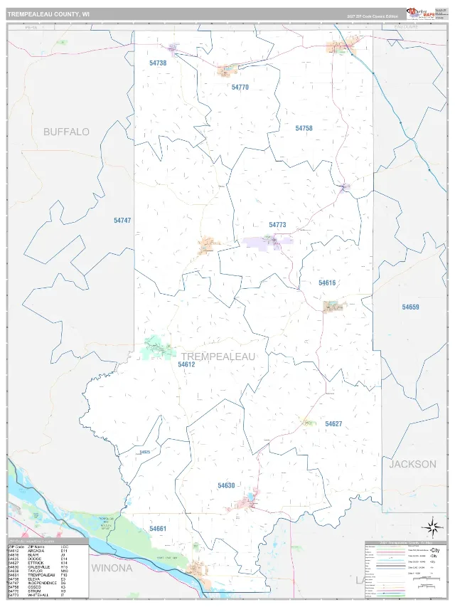 Trempealeau County, WI ZIP Code Wall Map, Classic style