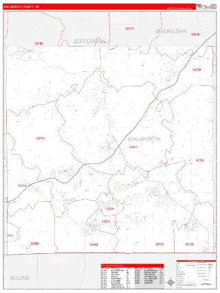 Walworth County, WI RedLine style ZIP Code wall map