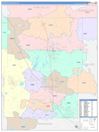 Washington County, WI ColorCast style ZIP Code wall map