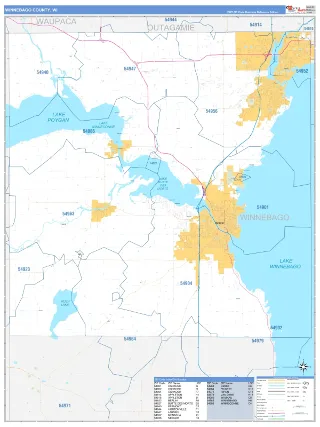 Winnebago County, WI Business Reference style ZIP Code wall map