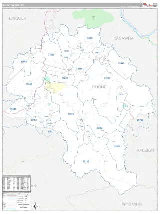 Boone County, WV Classic style ZIP Code wall map