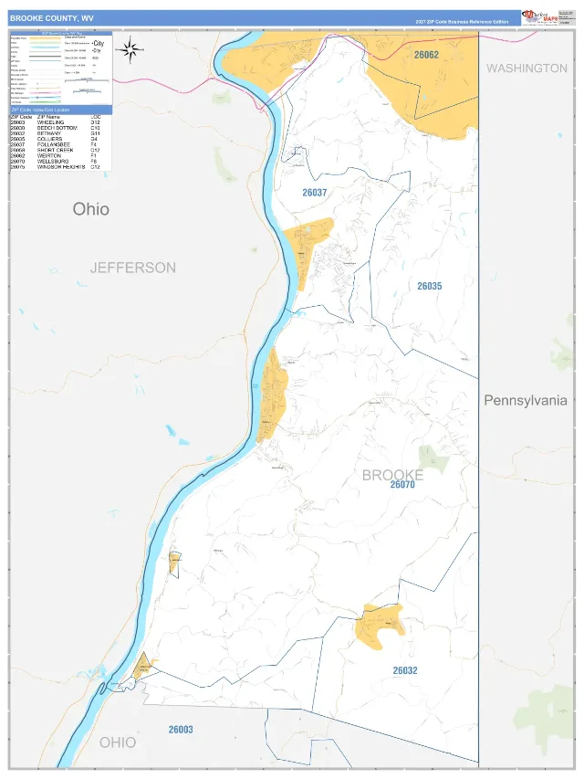 Brooke County, WV ZIP Code Wall Map, Business Reference style