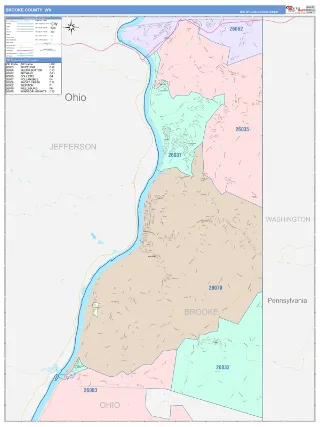 Brooke County, WV ColorCast style ZIP Code wall map