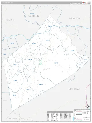 Clay County, WV Classic style ZIP Code wall map