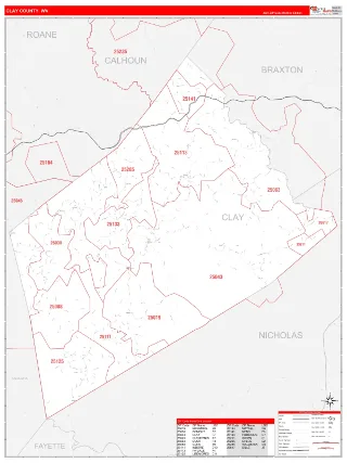 Clay County, WV RedLine style ZIP Code wall map