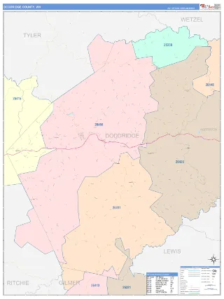 Doddridge County, WV ColorCast style ZIP Code wall map