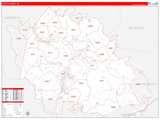 Fayette County, WV RedLine style ZIP Code wall map