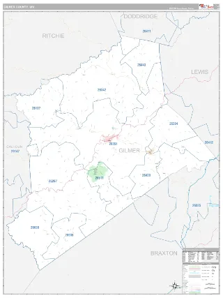 Gilmer County, WV Classic style ZIP Code wall map