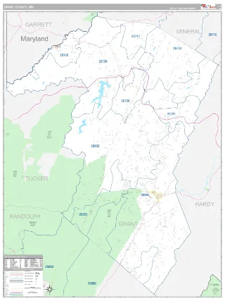Grant County, WV Classic style ZIP Code wall map