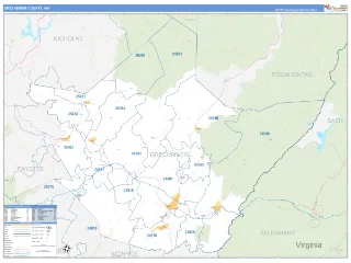 Greenbrier County, WV Business Reference style ZIP Code wall map