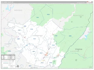 Greenbrier County, WV Classic style ZIP Code wall map