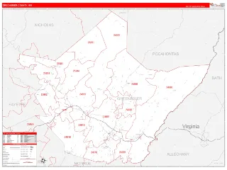 Greenbrier County, WV RedLine style ZIP Code wall map