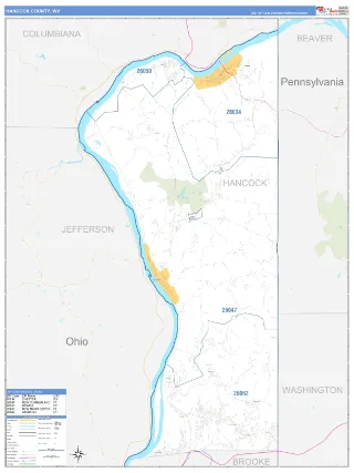 Hancock County, WV Business Reference style ZIP Code wall map