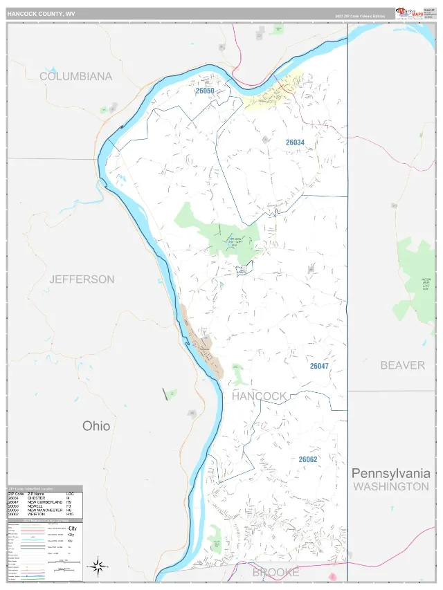 Hancock County, WV ZIP Code Wall Map, Classic style