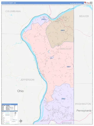 Hancock County, WV ColorCast style ZIP Code wall map