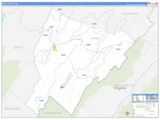Hardy County, WV Business Reference style ZIP Code wall map