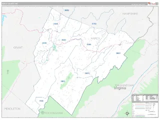 Hardy County, WV Classic style ZIP Code wall map