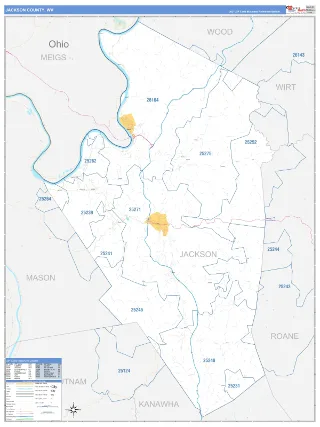 Jackson County, WV Business Reference style ZIP Code wall map