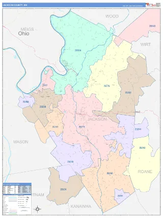 Jackson County, WV ColorCast style ZIP Code wall map