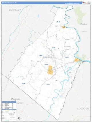 Jefferson County, WV Business Reference style ZIP Code wall map