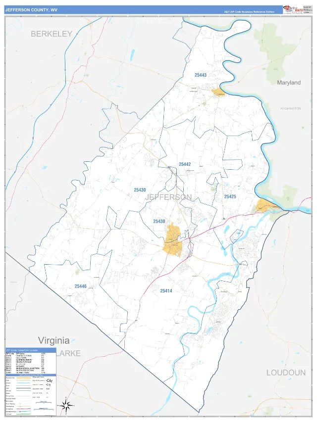 Jefferson County, WV ZIP Code Wall Map, Business Reference style