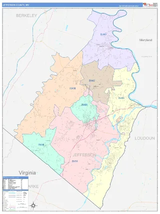 Jefferson County, WV ColorCast style ZIP Code wall map