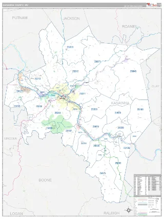 Kanawha County, WV Classic style ZIP Code wall map