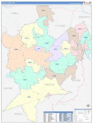 Lincoln County, WV ColorCast style ZIP Code wall map