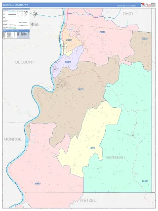 Marshall County, WV ColorCast style ZIP Code wall map