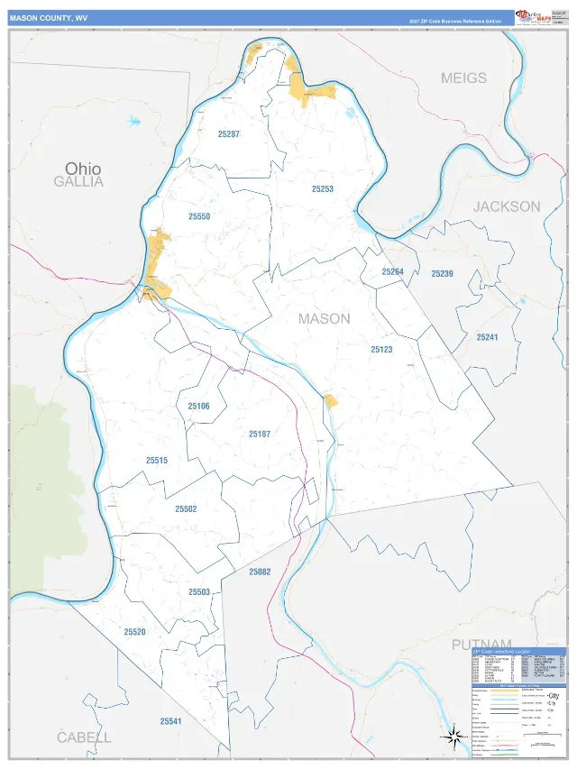 Mason County, WV ZIP Code Wall Map, Business Reference style
