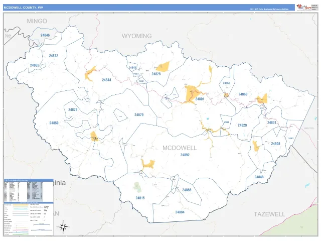McDowell County, WV ZIP Code Wall Map, Business Reference style