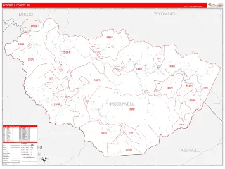 McDowell County, WV RedLine style ZIP Code wall map