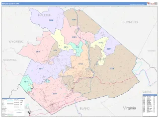 Mercer County, WV ColorCast style ZIP Code wall map