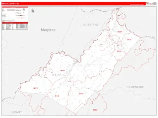 Mineral County, WV RedLine style ZIP Code wall map