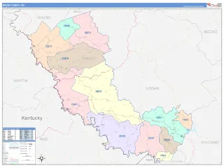 Mingo County, WV ColorCast style ZIP Code wall map