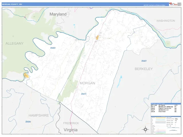 Morgan County, WV ZIP Code Wall Map, Business Reference style