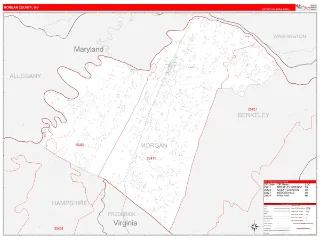 Morgan County, WV RedLine style ZIP Code wall map
