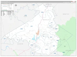Nicholas County, WV Classic style ZIP Code wall map