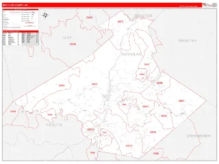 Nicholas County, WV RedLine style ZIP Code wall map