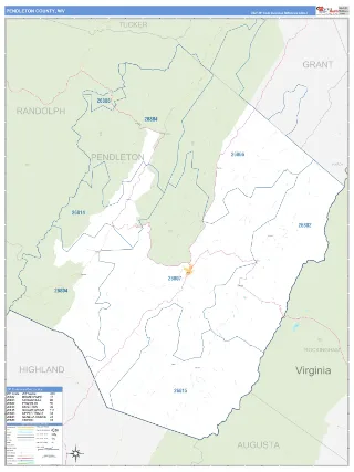 Pendleton County, WV Business Reference style ZIP Code wall map