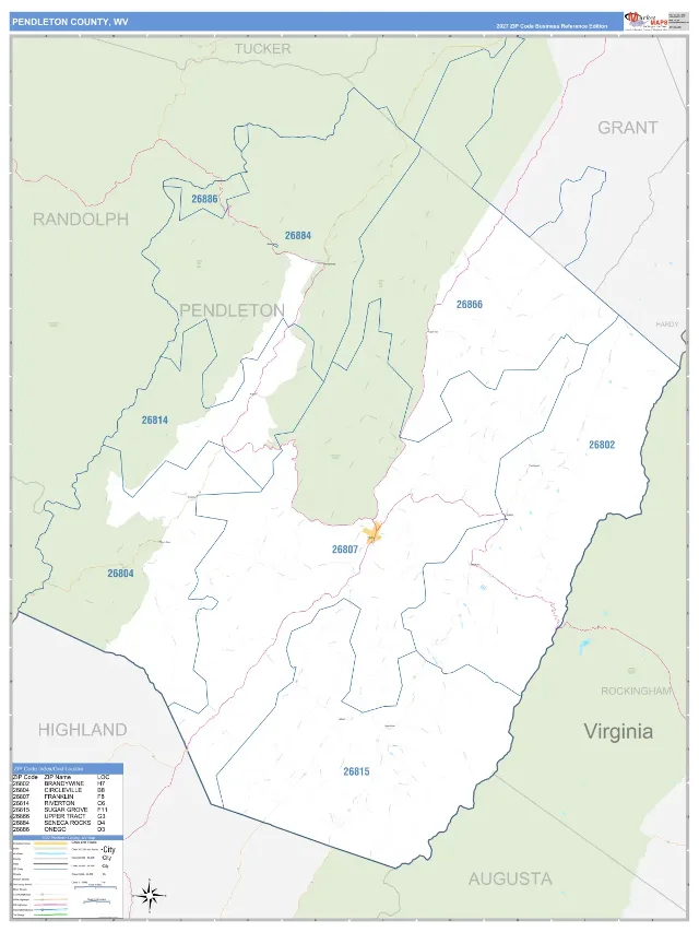 Pendleton County, WV ZIP Code Wall Map, Business Reference style