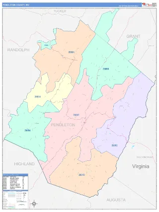 Pendleton County, WV ColorCast style ZIP Code wall map