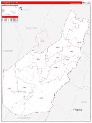 Pocahontas County, WV RedLine style ZIP Code wall map