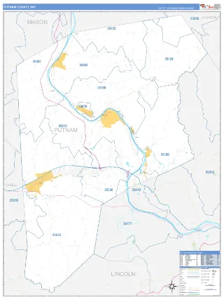 Putnam County, WV Business Reference style ZIP Code wall map