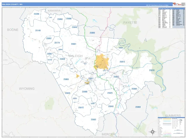 Raleigh County, WV ZIP Code Wall Map, Business Reference style