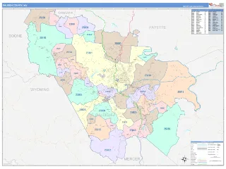 Raleigh County, WV ColorCast style ZIP Code wall map