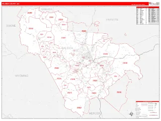 Raleigh County, WV RedLine style ZIP Code wall map