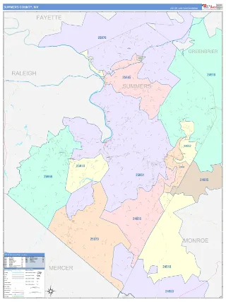 Summers County, WV ColorCast style ZIP Code wall map